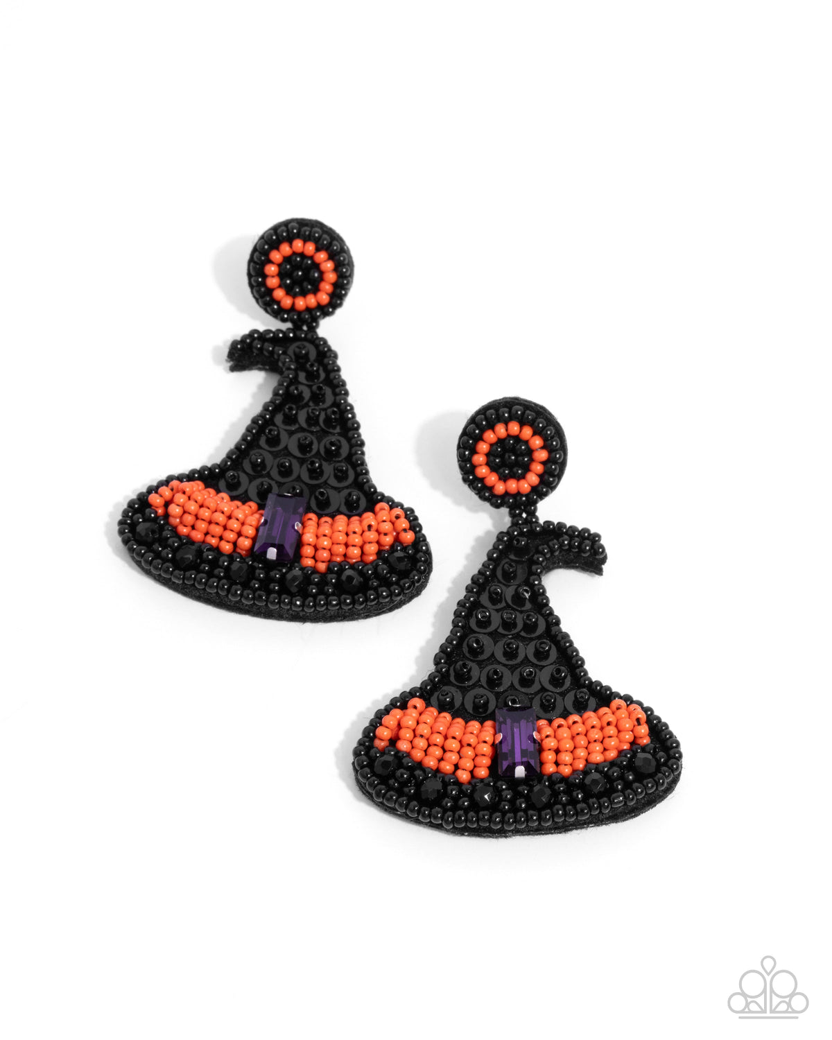 Witch Hunt Black & Orange Witches Hat Earrings - Paparazzi Accessories- lightbox - CarasShop.com - Paparazzi Jewelry by Cara Jewels