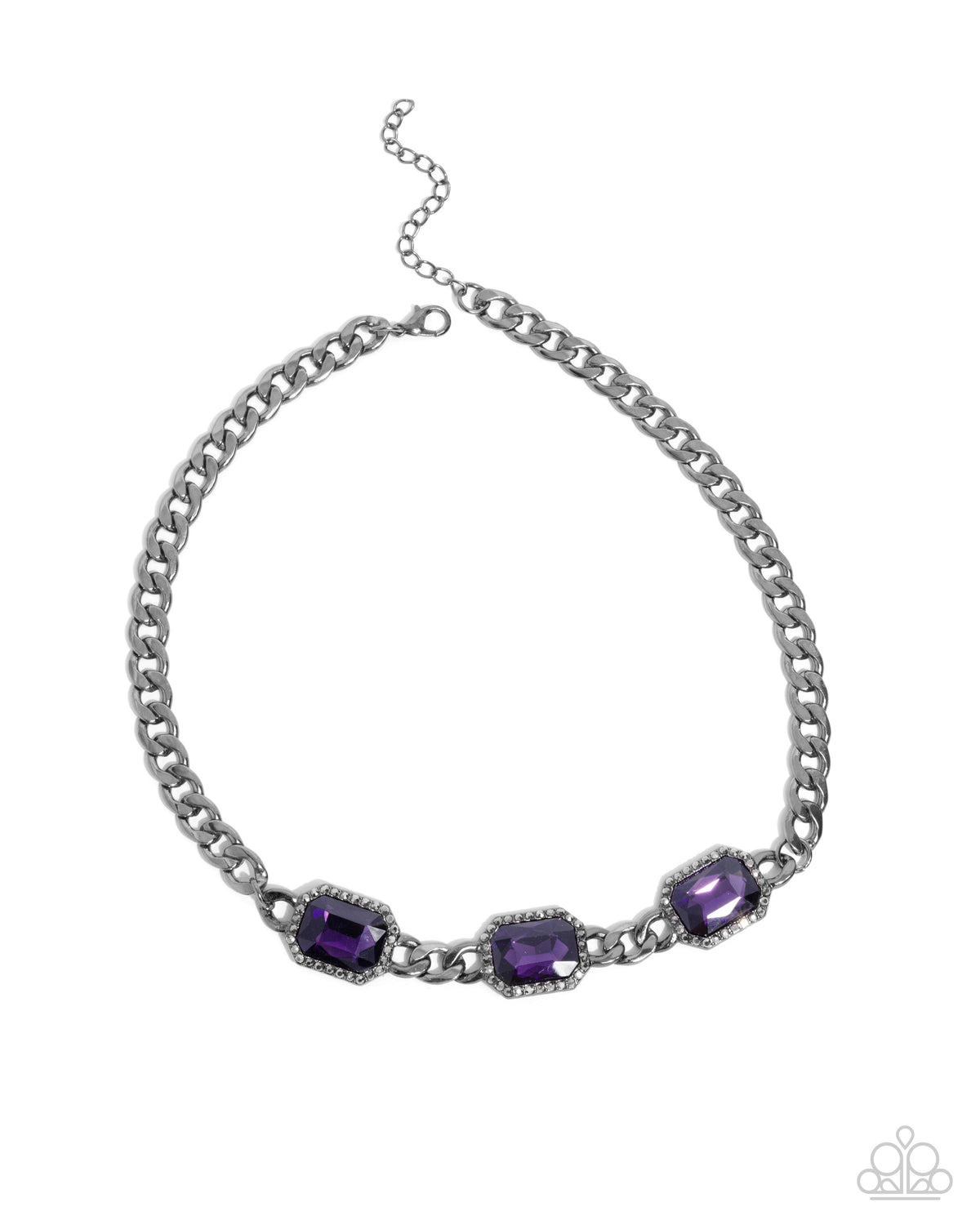 Without Delay Purple Gem & Gunmetal Necklace - Paparazzi Accessories- lightbox - CarasShop.com - Paparazzi Jewelry by Cara Jewels