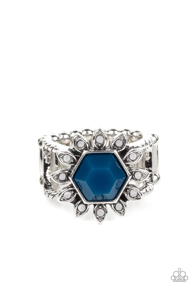 Wonderfully Wallflower Blue Ring - Paparazzi Accessories- lightbox - CarasShop.com - Paparazzi Jewelry by Cara Jewels