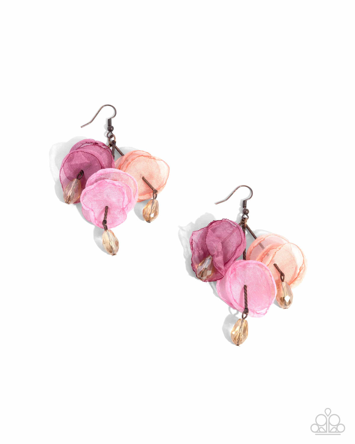 Wonderland Welcome Copper & Pink Floral Earrings - Paparazzi Accessories- lightbox - CarasShop.com - Paparazzi Jewelry by Cara Jewels