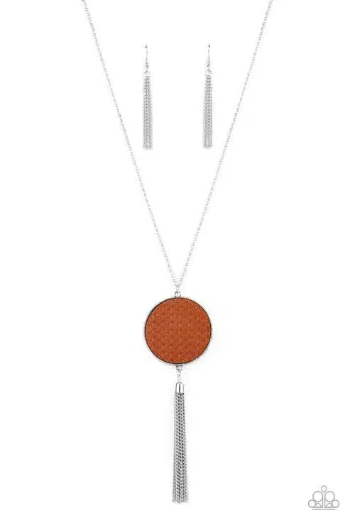 Wonderously Woven Brown Necklace - Paparazzi Accessories- lightbox - CarasShop.com - Paparazzi Jewelry by Cara Jewels