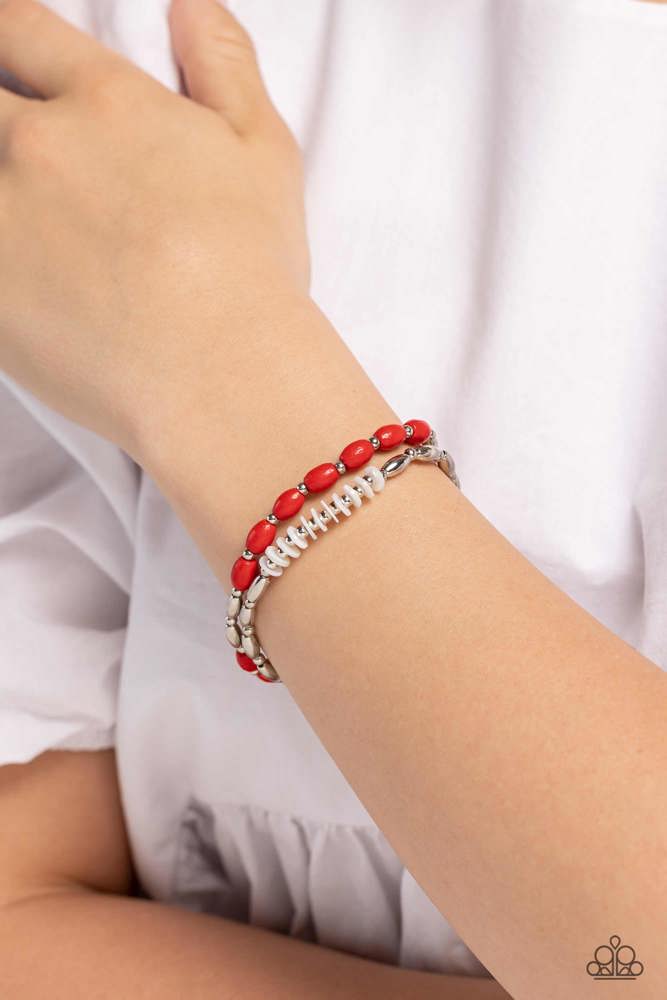 WOOD Luck Red Bracelet - Paparazzi Accessories-on model - CarasShop.com - Paparazzi Jewelry by Cara Jewels