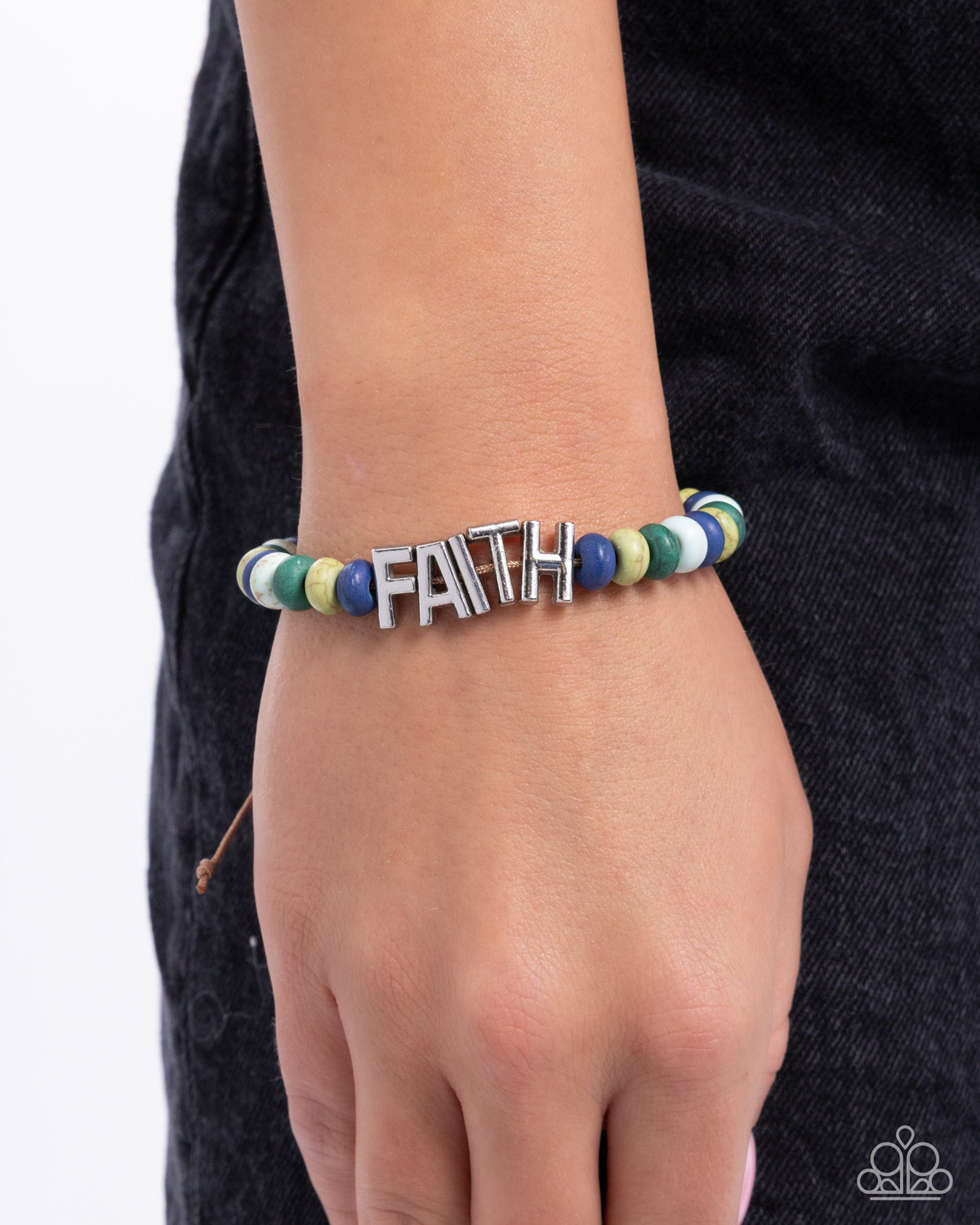 Word of Faith Green & Multi Stone Inspirational Urban Bracelet - Paparazzi Accessories- on model - CarasShop.com - Paparazzi Jewelry by Cara Jewels