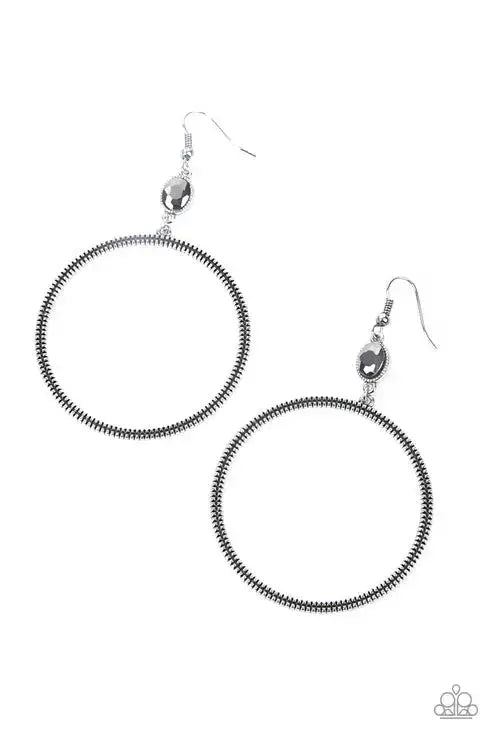 Work That Circuit Silver Earrings - Paparazzi Accessories- lightbox - CarasShop.com - Paparazzi Jewelry by Cara Jewels