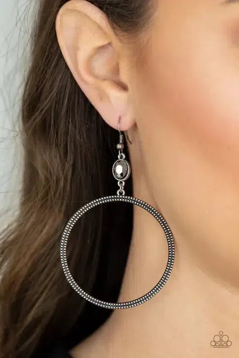 Work That Circuit Silver Earrings - Paparazzi Accessories-on model - CarasShop.com - Paparazzi Jewelry by Cara Jewels