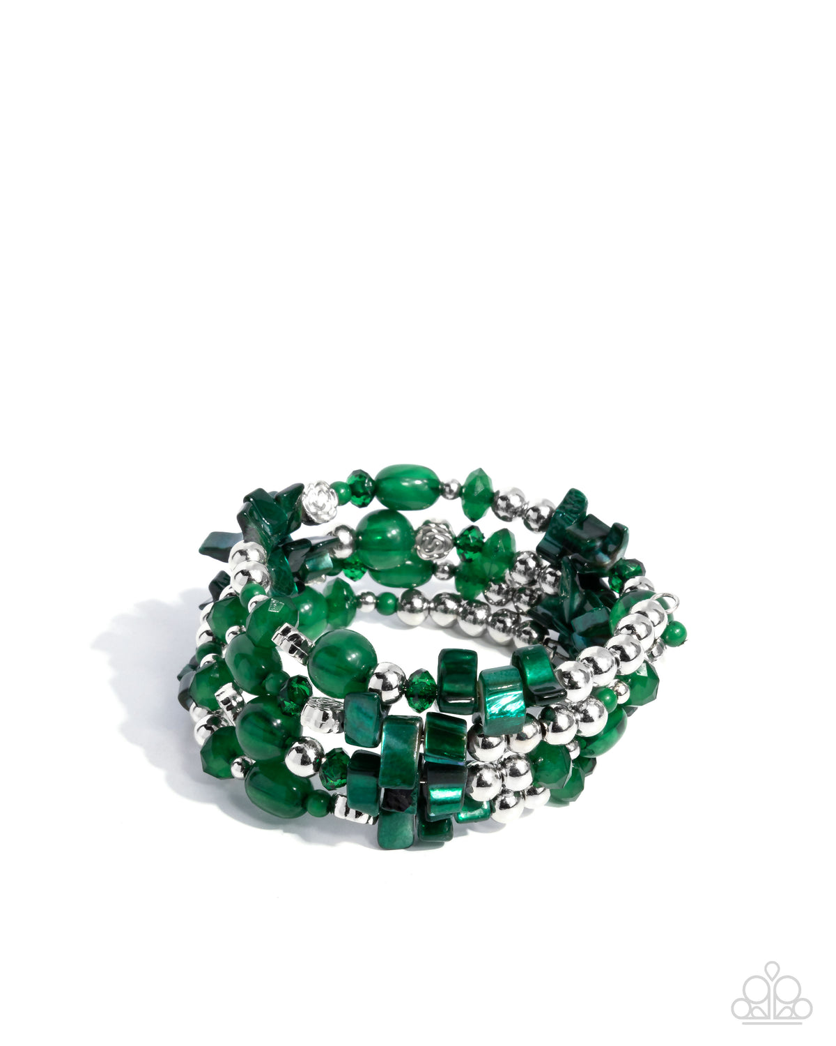 Worldwide Tour Green & Silver Coil Bracelet - Paparazzi Accessories- lightbox - CarasShop.com - Paparazzi Jewelry by Cara Jewels