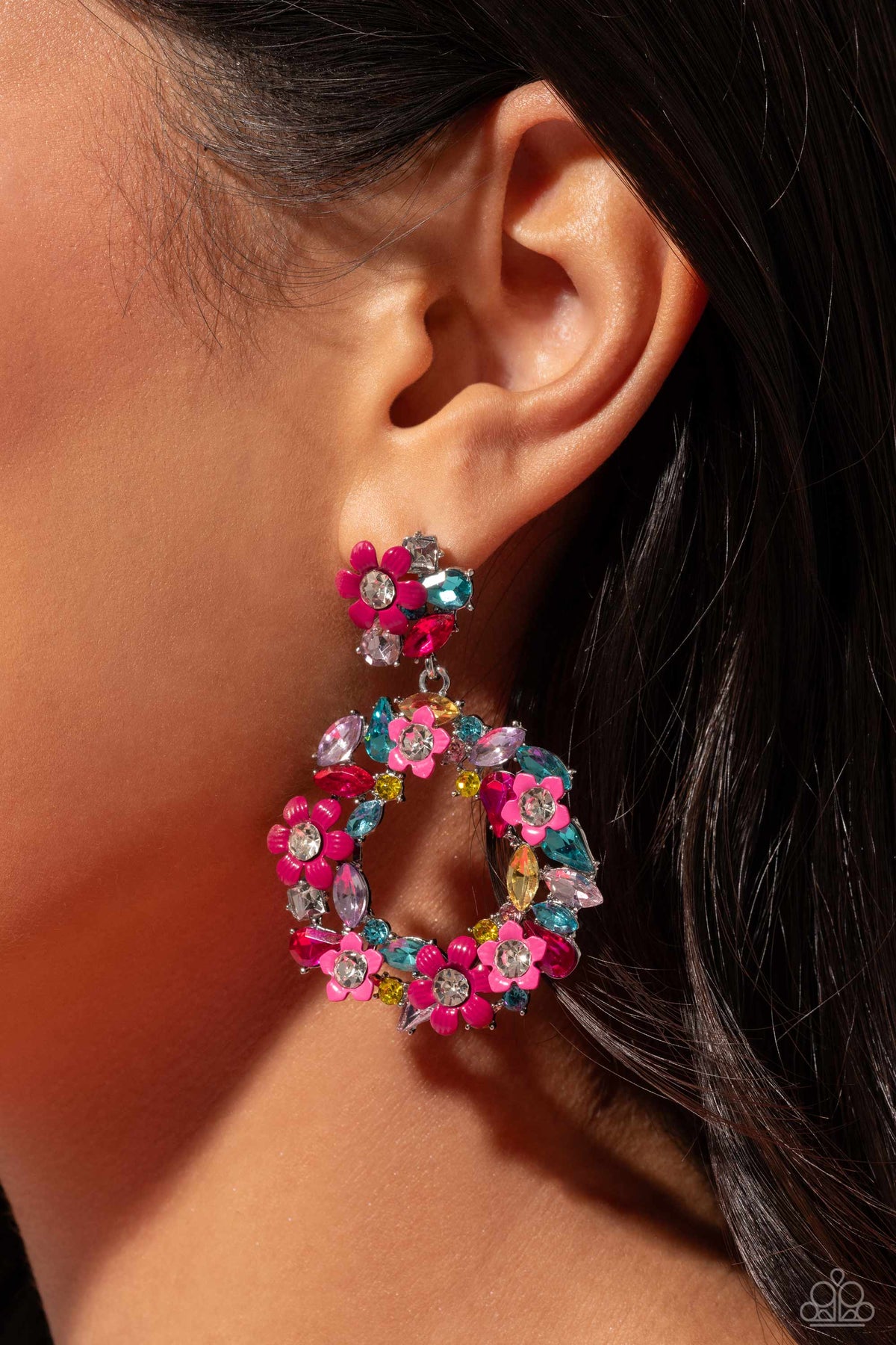 Wreathed in Wildflowers Multi Post Earrings - Paparazzi Accessories- on model - CarasShop.com - Paparazzi Jewelry by Cara Jewels