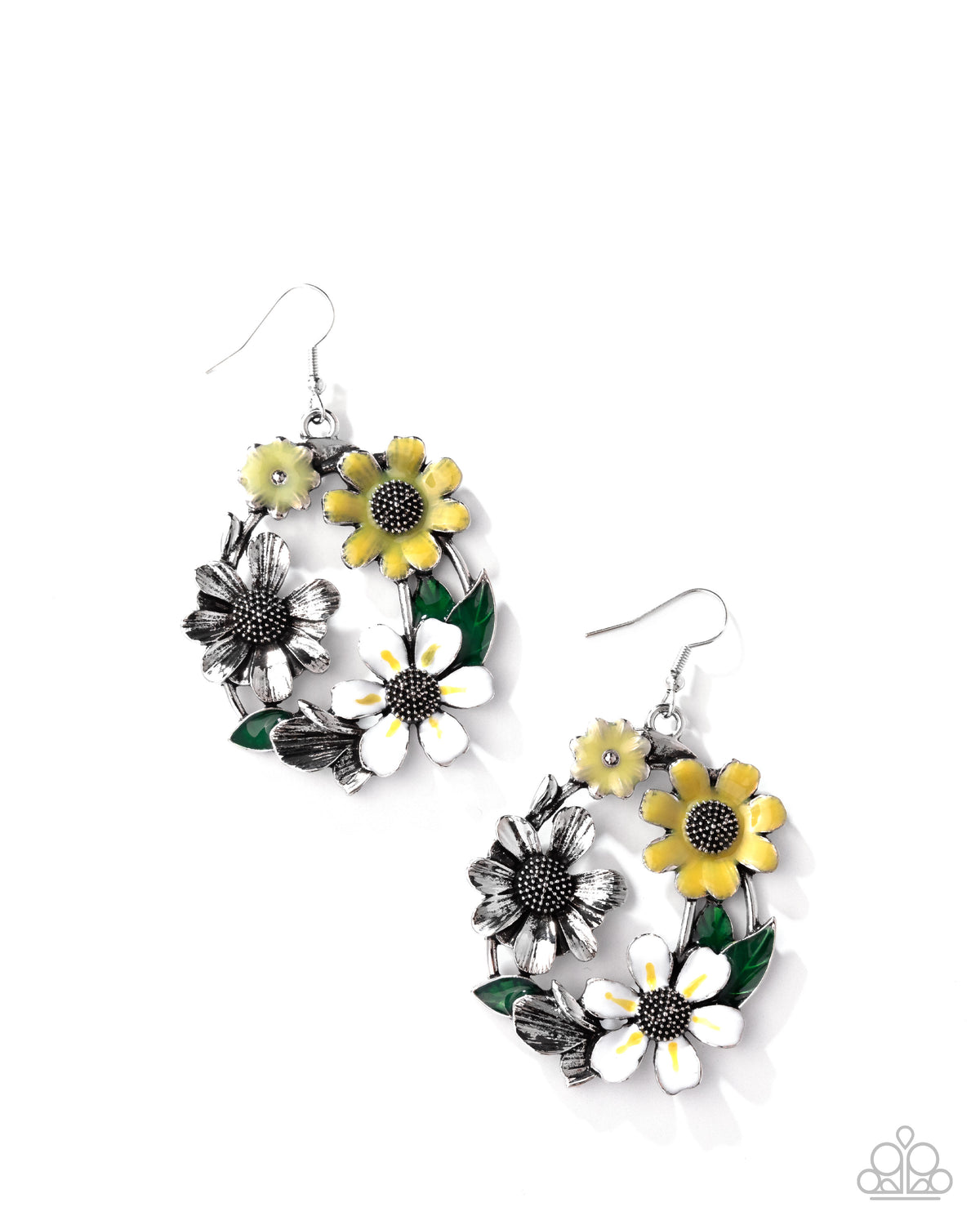 Wreathed Weekday Yellow Floral Earrings - Paparazzi Accessories- lightbox - CarasShop.com - Paparazzi Jewelry by Cara Jewels