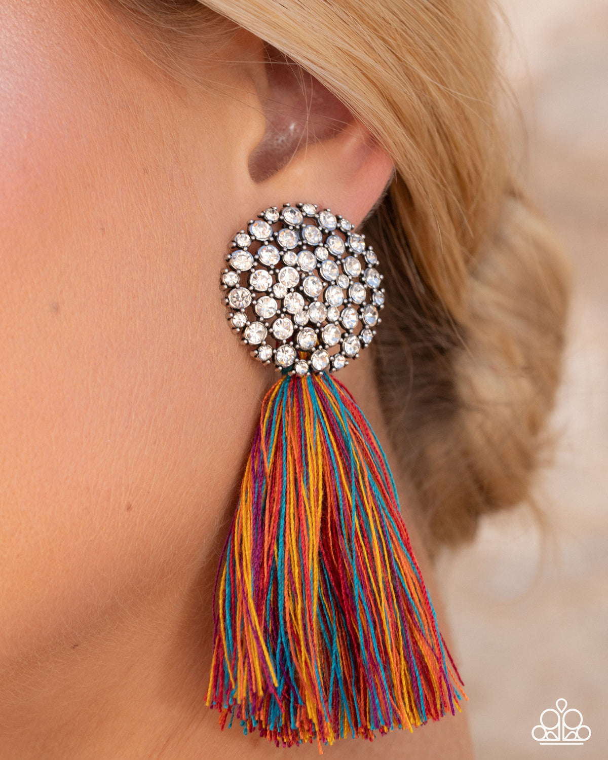 Yarn Yearbook Multi Post Earrings - Paparazzi Accessories-on model - CarasShop.com - Paparazzi Jewelry by Cara Jewels