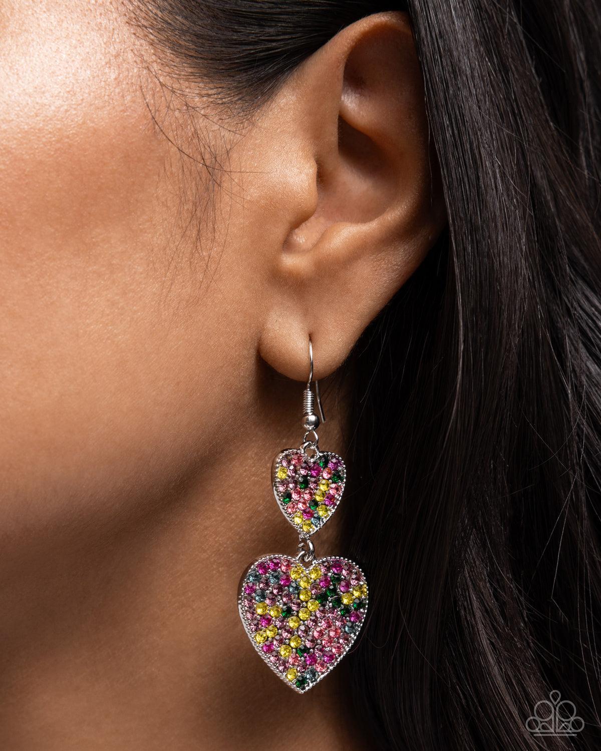 You Make My Heart Glow Multi Rhinestone Earrings-on model - CarasShop.com - Paparazzi Jewelry by Cara Jewels