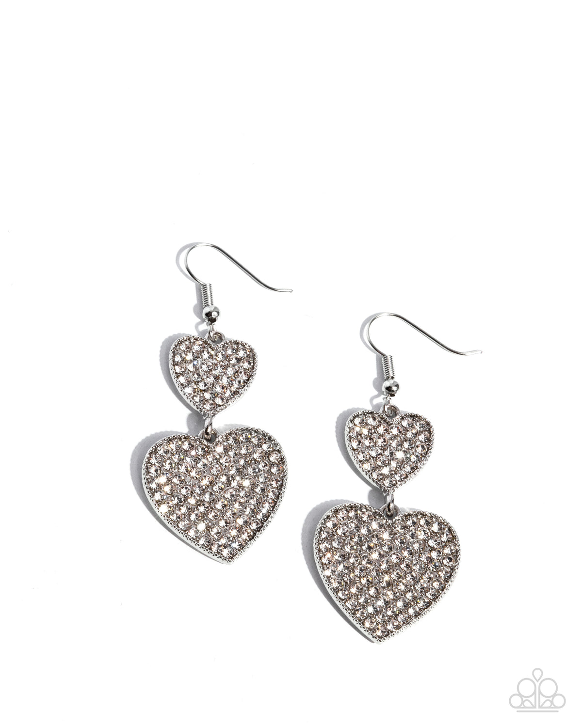 You Make My Heart Glow White Rhinestone Heart Earrings - Paparazzi Accessories- lightbox - CarasShop.com - Paparazzi Jewelry by Cara Jewels