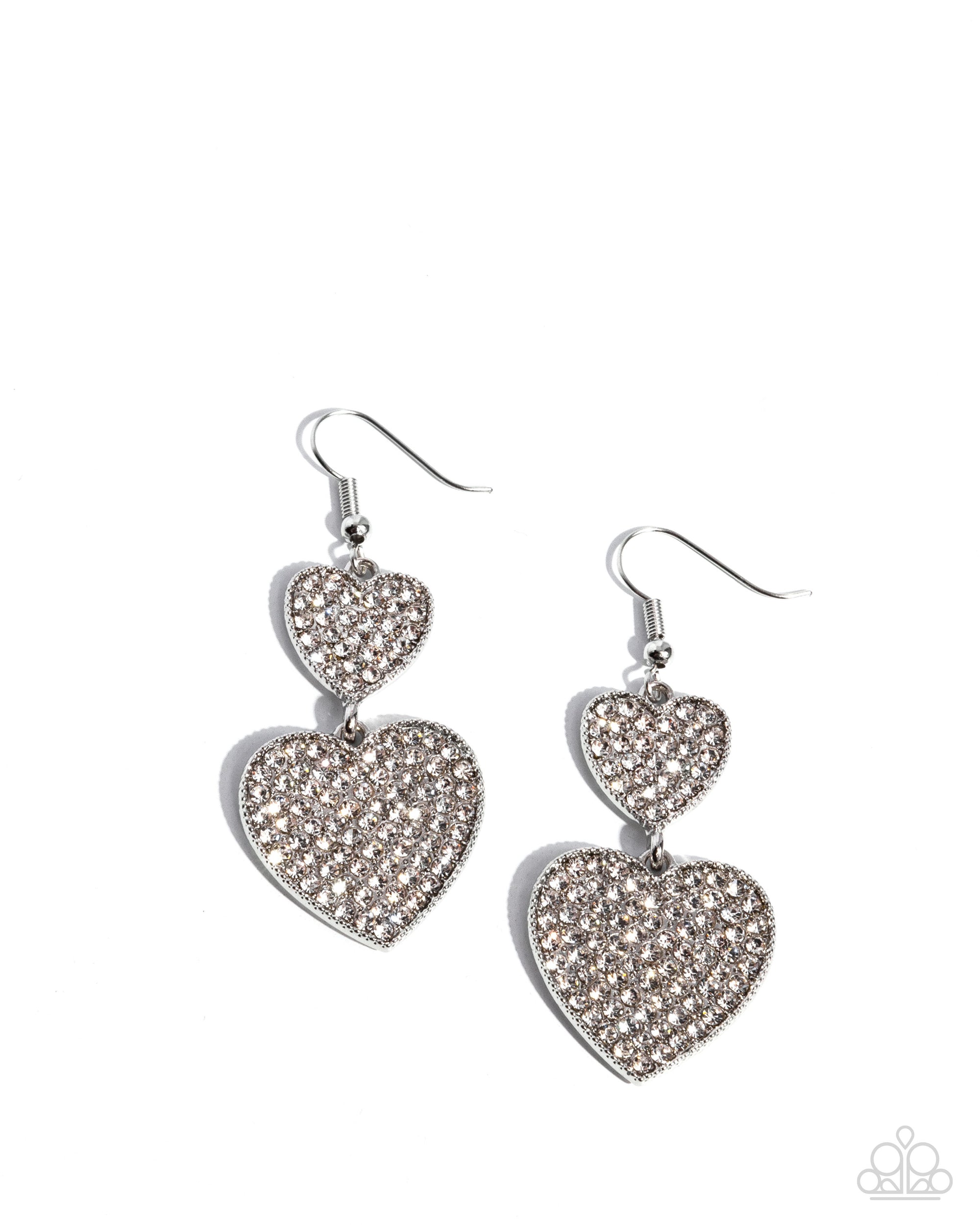 You Make My Heart Glow White Rhinestone Heart Earrings - Paparazzi Accessories- lightbox - CarasShop.com - Paparazzi Jewelry by Cara Jewels