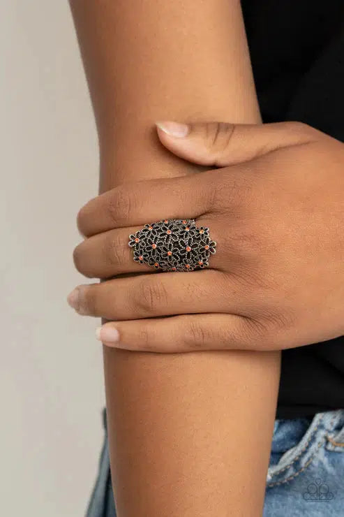 You're A Sunflower Orange Ring - Paparazzi Accessories- on model - CarasShop.com - Paparazzi Jewelry by Cara Jewels