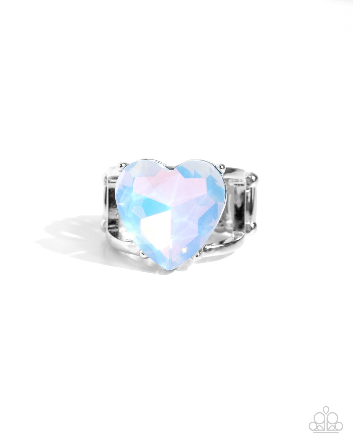 Youthful Yearbook Blue Opalescent Heart Ring - Paparazzi Accessories- lightbox - CarasShop.com - Paparazzi Jewelry by Cara Jewels