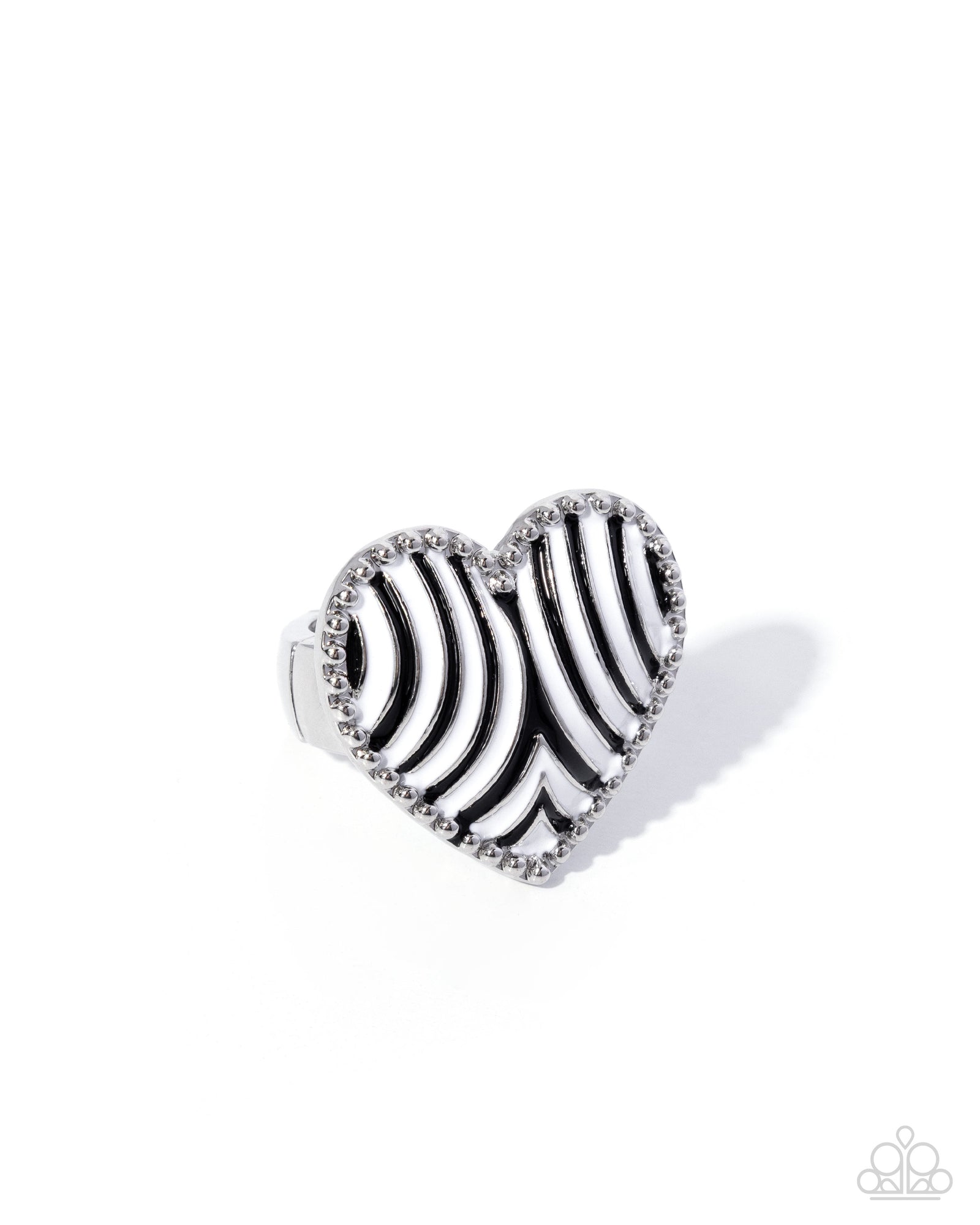 Zebra Fashion Black & White Heart Ring - Paparazzi Accessories- lightbox - CarasShop.com - Paparazzi Jewelry by Cara Jewels