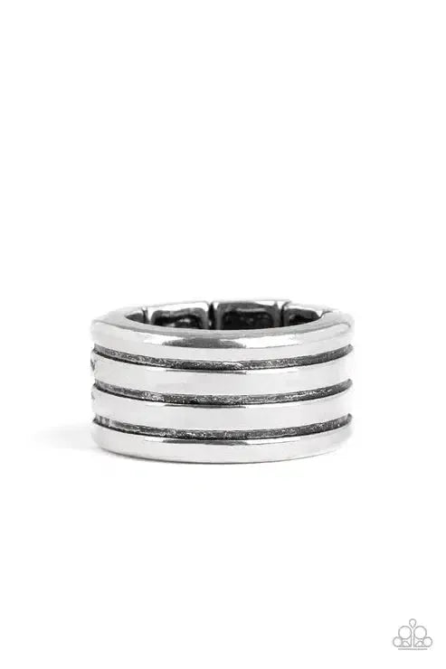 Zip Line Men's Silver Ring - Paparazzi Accessories- lightbox - CarasShop.com - Paparazzi Jewelry by Cara Jewels