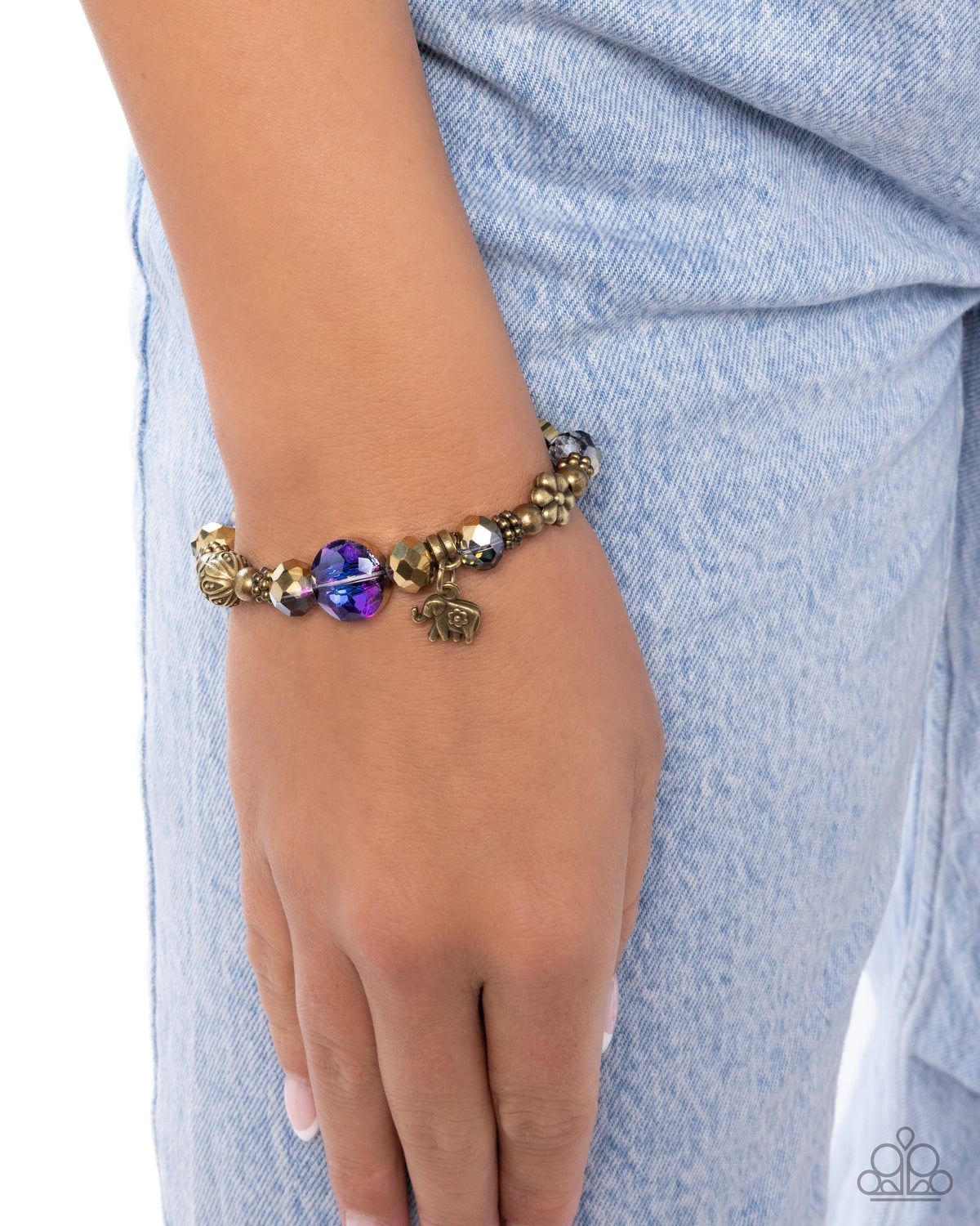 Zoology Degree Purple & Brass Elephant Bracelet - Paparazzi Accessories-on model - CarasShop.com - Paparazzi Jewelry by Cara Jewels