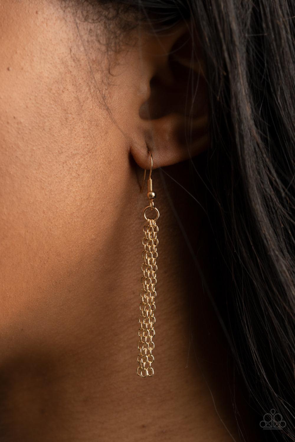 3-D Drama Gold Necklace - Paparazzi Accessories - free matching earrings -CarasShop.com - Paparazzi Jewelry by Cara Jewels