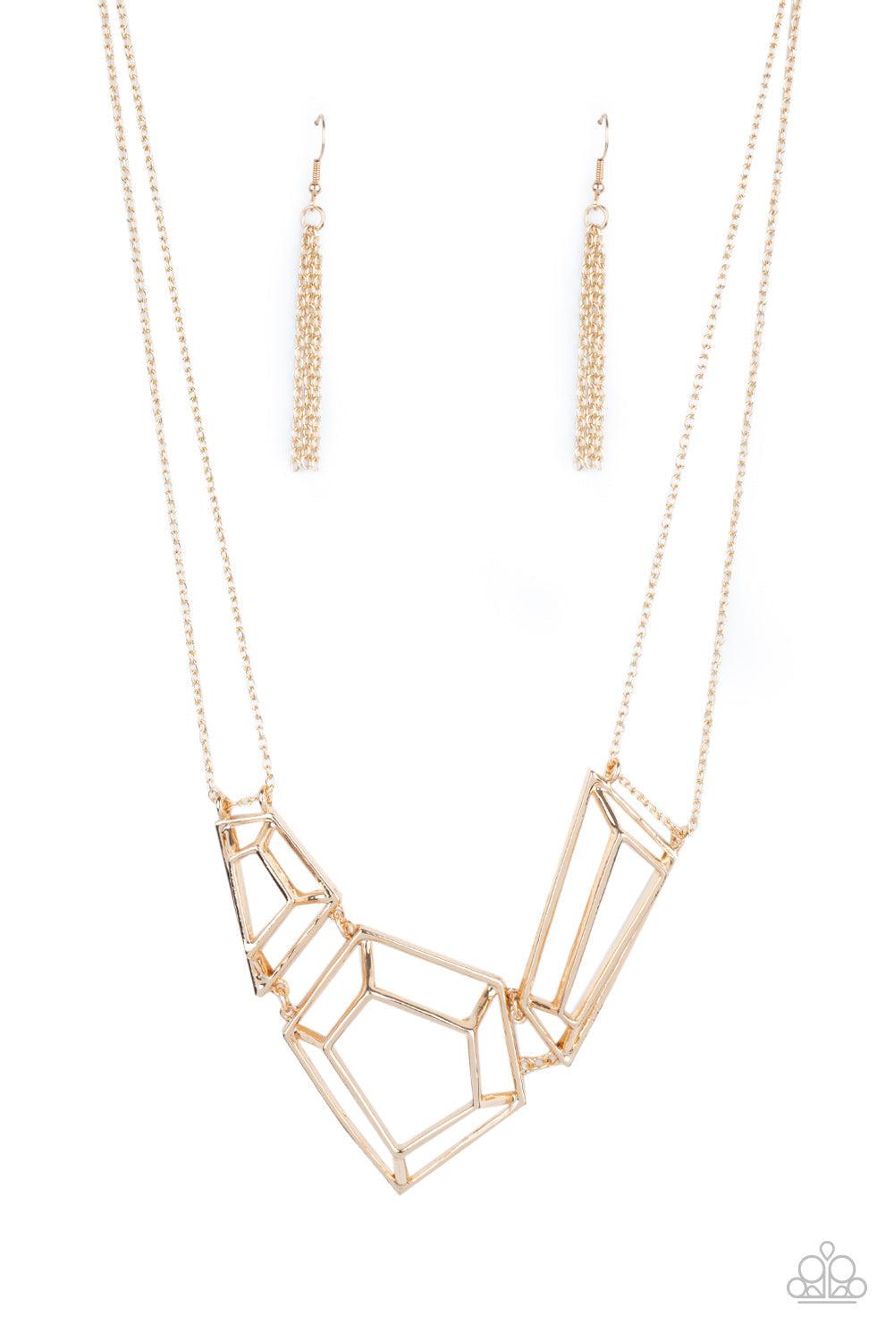 3-D Drama Gold Necklace - Paparazzi Accessories- lightbox - CarasShop.com - Paparazzi Jewelry by Cara Jewels