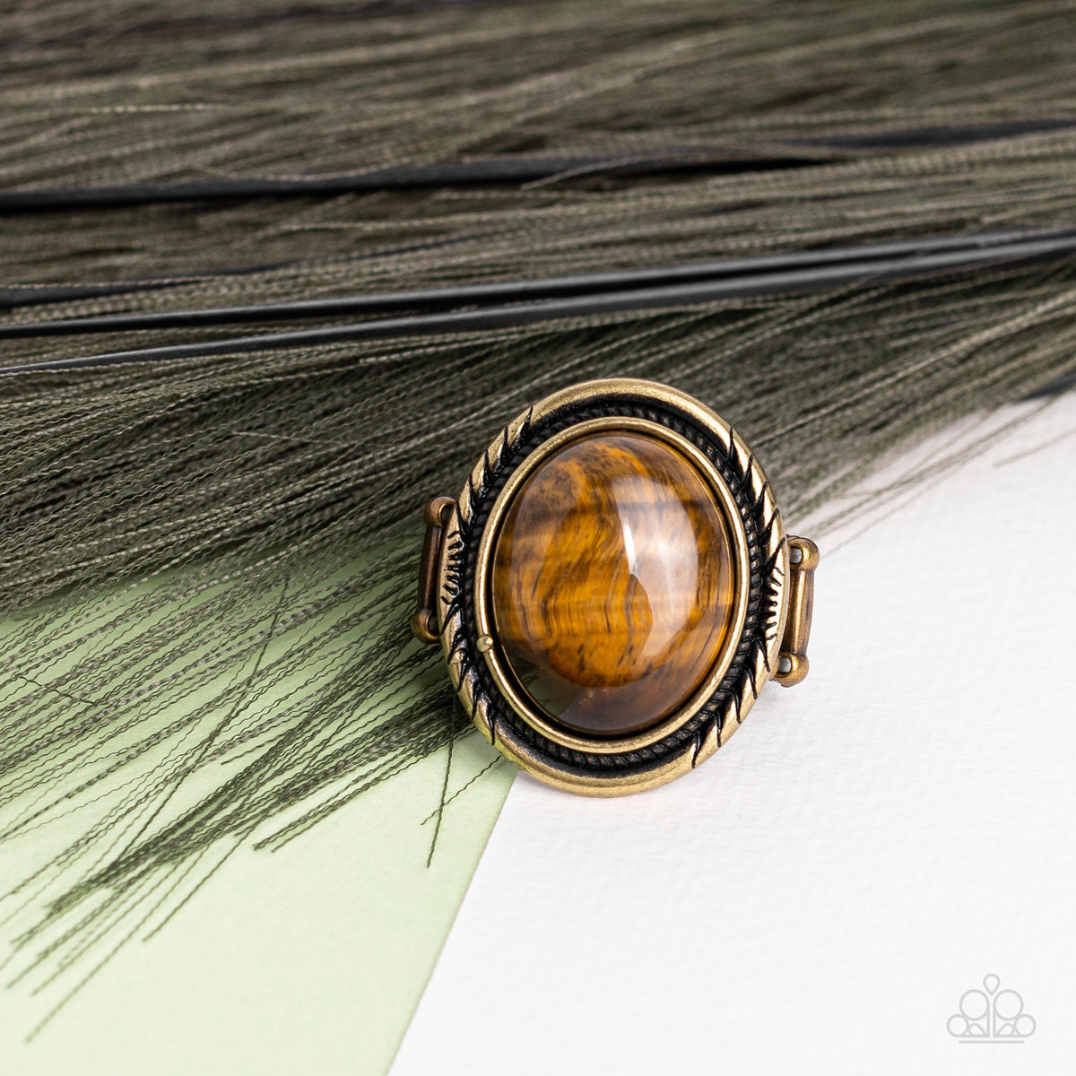 Stone Terrarium Brass & Tiger's Eye Stone Ring - Paparazzi Accessories