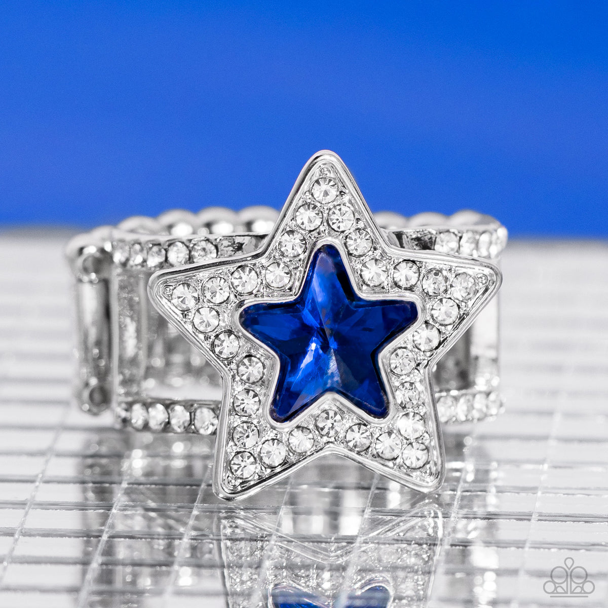 One Nation Under Sparkle Blue Rhinestone Star Ring - Paparazzi Accessories