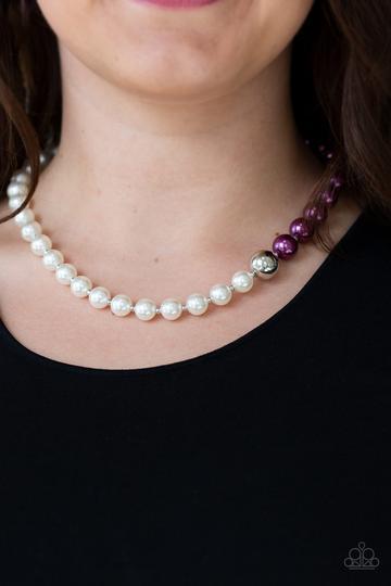 5th Avenue A-Lister Purple and White Pearl Necklace - Paparazzi Accessories- on model - CarasShop.com - Paparazzi Jewelry by Cara Jewels