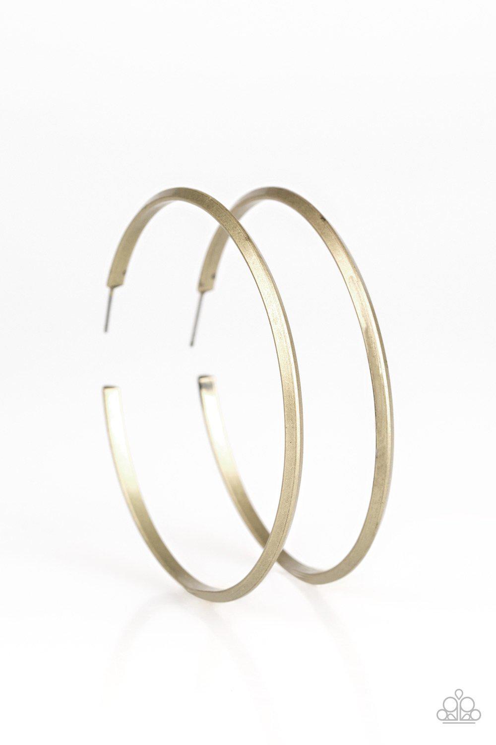 5th Avenue Attitude Brass Hoop Earrings - Paparazzi Accessories- lightbox - CarasShop.com - Paparazzi Jewelry by Cara Jewels