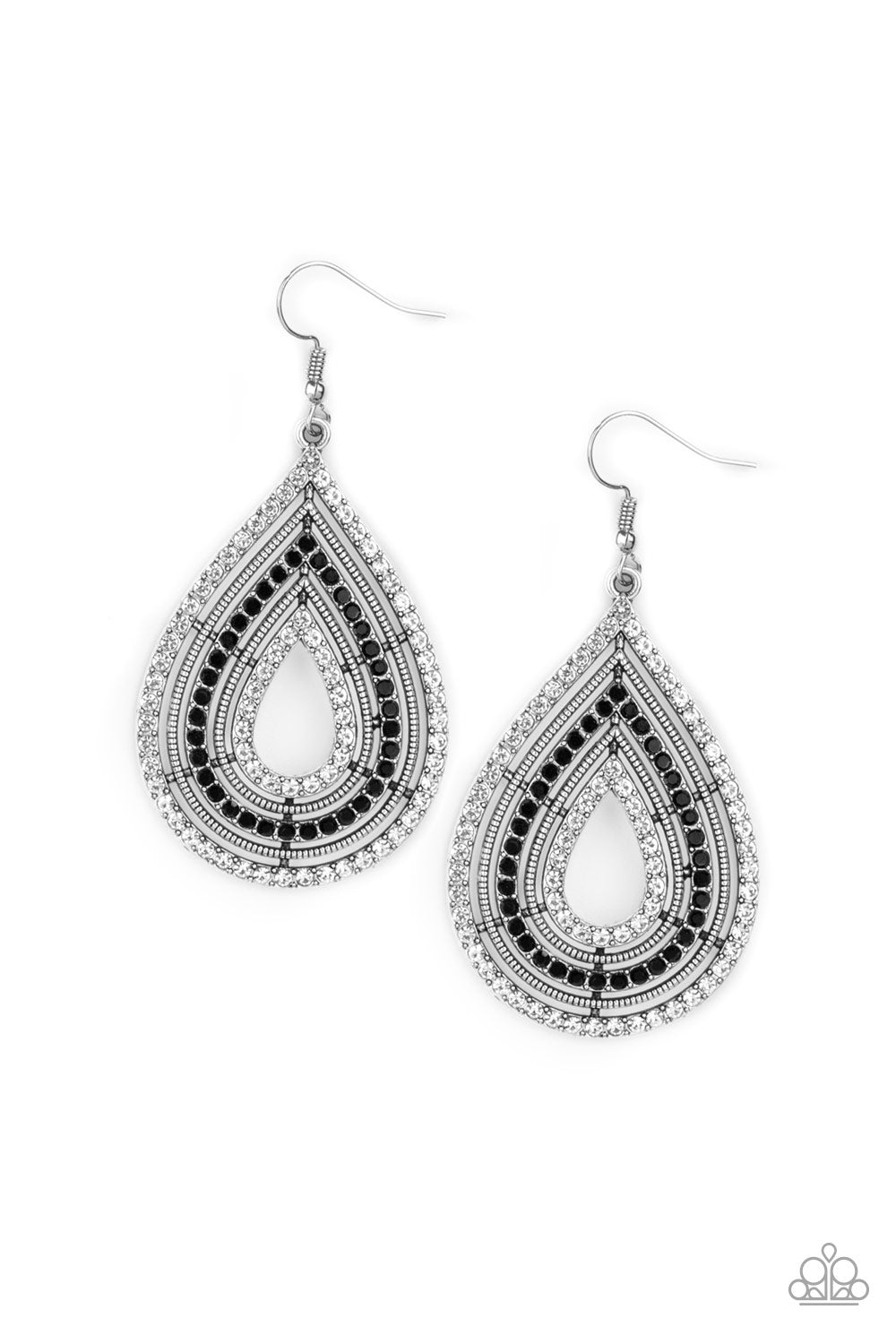 5th Avenue Attraction Black & White Rhinestone Earrings - Paparazzi Accessories- lightbox - CarasShop.com - Paparazzi Jewelry by Cara Jewels