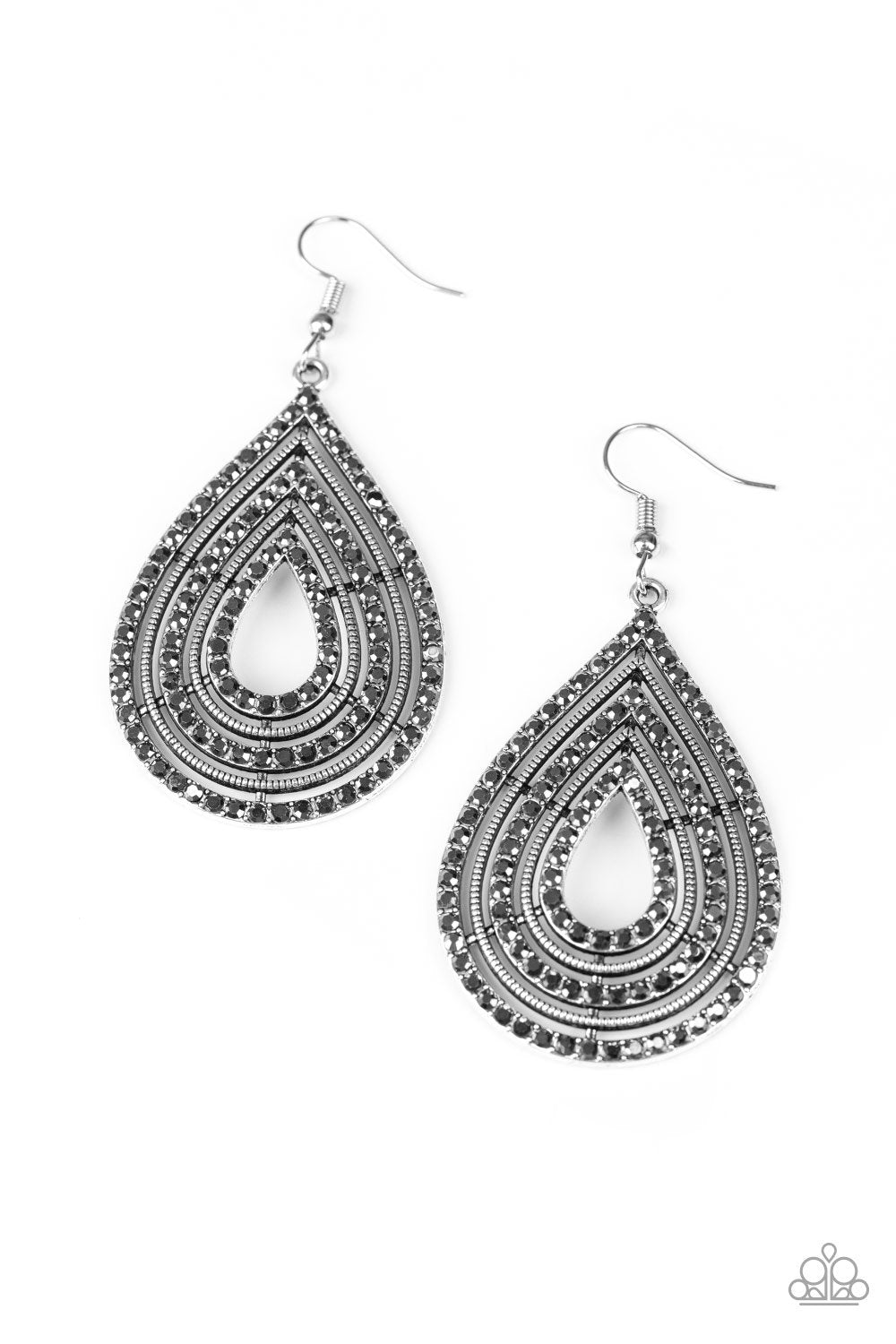 5th Avenue Attraction Silver Rhinestone Teardrop Earrings - Paparazzi Accessories- lightbox - CarasShop.com - Paparazzi Jewelry by Cara Jewels