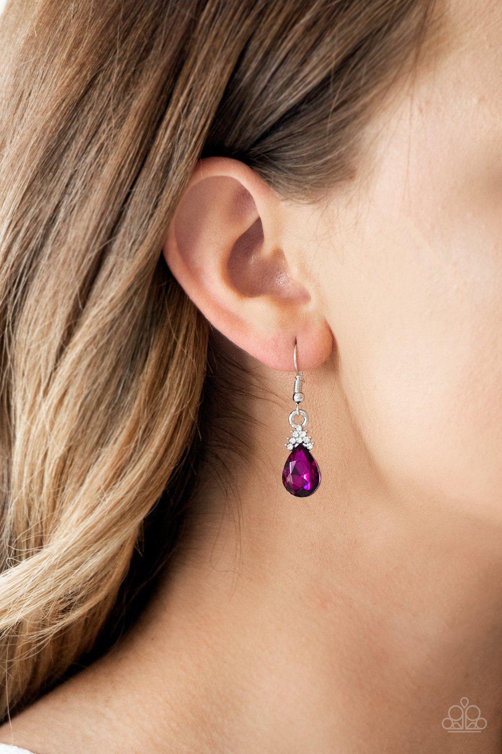 5th Avenue Fireworks Pink Rhinestone Earrings - Paparazzi Accessories- on model - CarasShop.com - Paparazzi Jewelry by Cara Jewels
