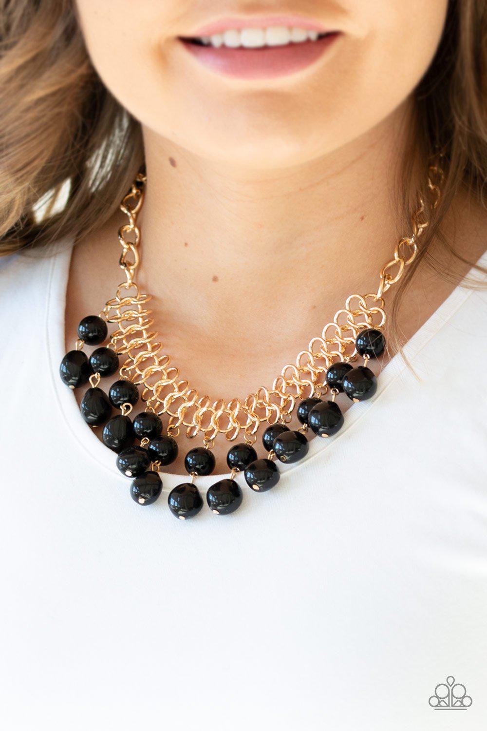 5th Avenue Fleek Black and Gold Necklace - Paparazzi Accessories- lightbox - CarasShop.com - Paparazzi Jewelry by Cara Jewels