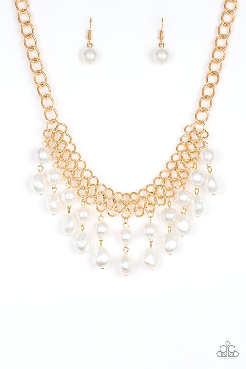 5th Avenue Fleek Gold and White Pearl Necklace - Paparazzi Accessories- lightbox - CarasShop.com - Paparazzi Jewelry by Cara Jewels