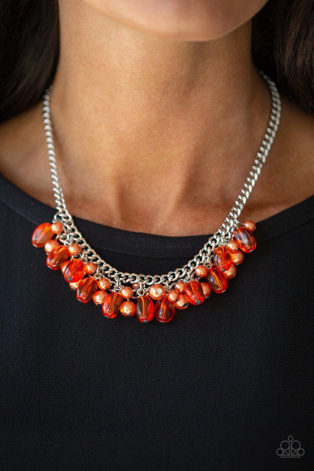 5th Avenue Flirtation Orange and Silver Necklace - Paparazzi Accessories- on model - CarasShop.com - Paparazzi Jewelry by Cara Jewels