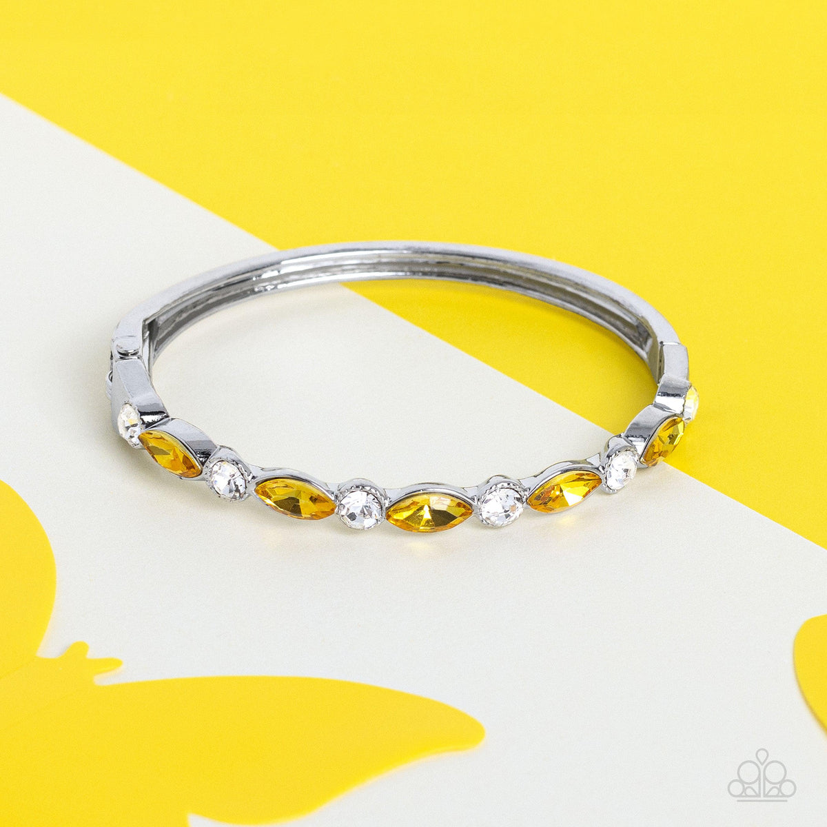 Petitely Powerhouse Yellow & White Rhinestone Bracelet - Paparazzi Accessories