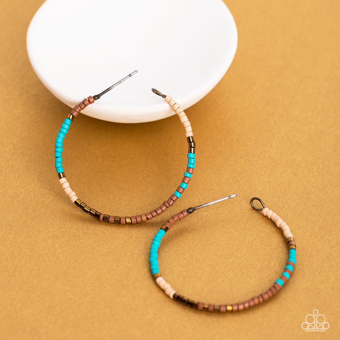 Joshua Tree Tourist Brass, Turquoise & Brown Hoop Earrings - Paparazzi Accessories