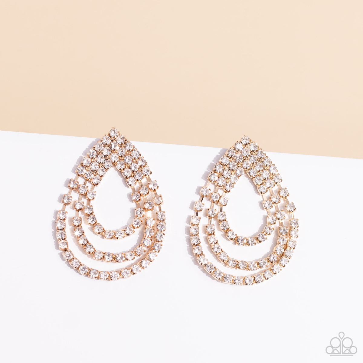 Take a POWER Stance Gold & White Rhinestone Earrings - Paparazzi Accessories