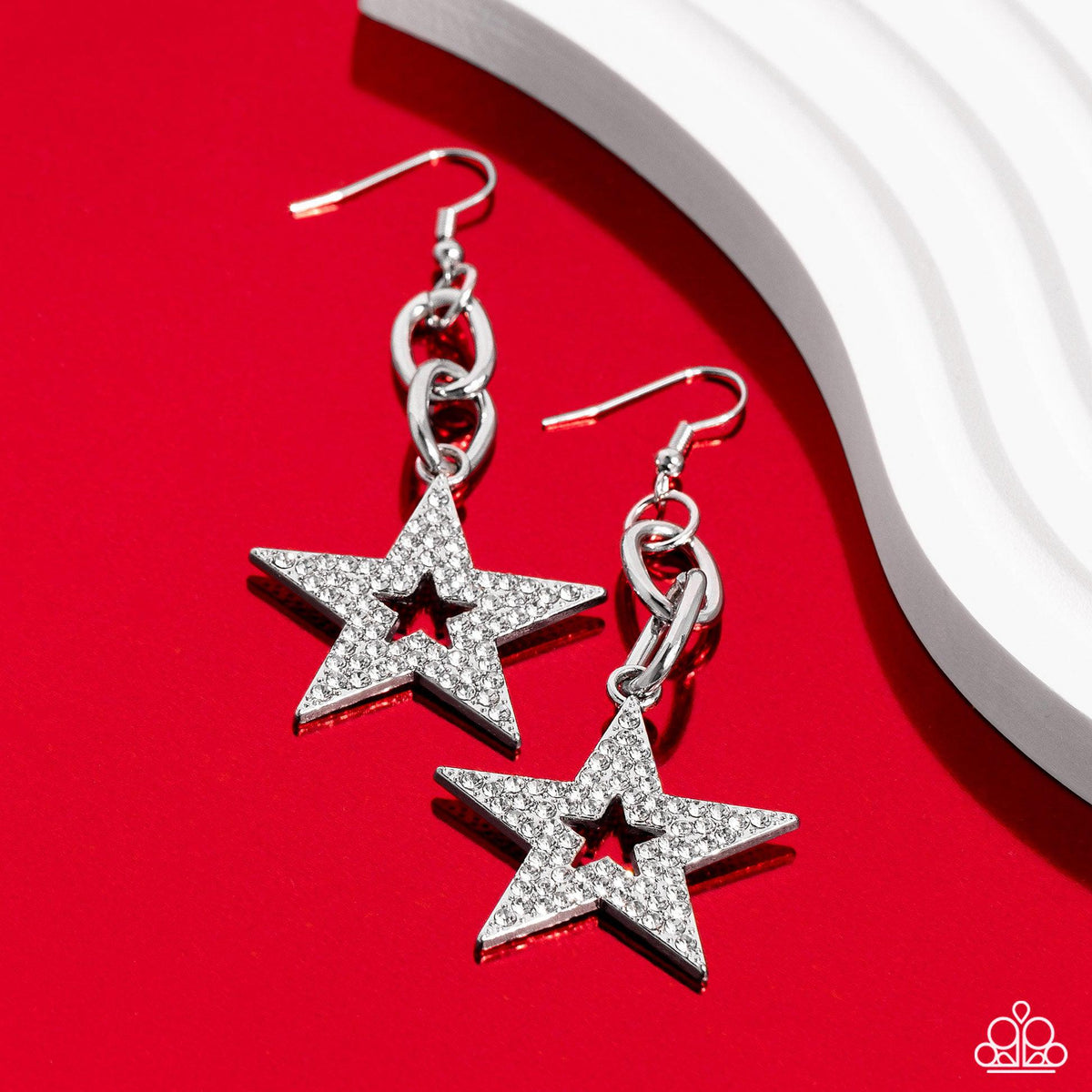 Cosmic Celebrity White Rhinestone Star Earrings - Paparazzi Accessories