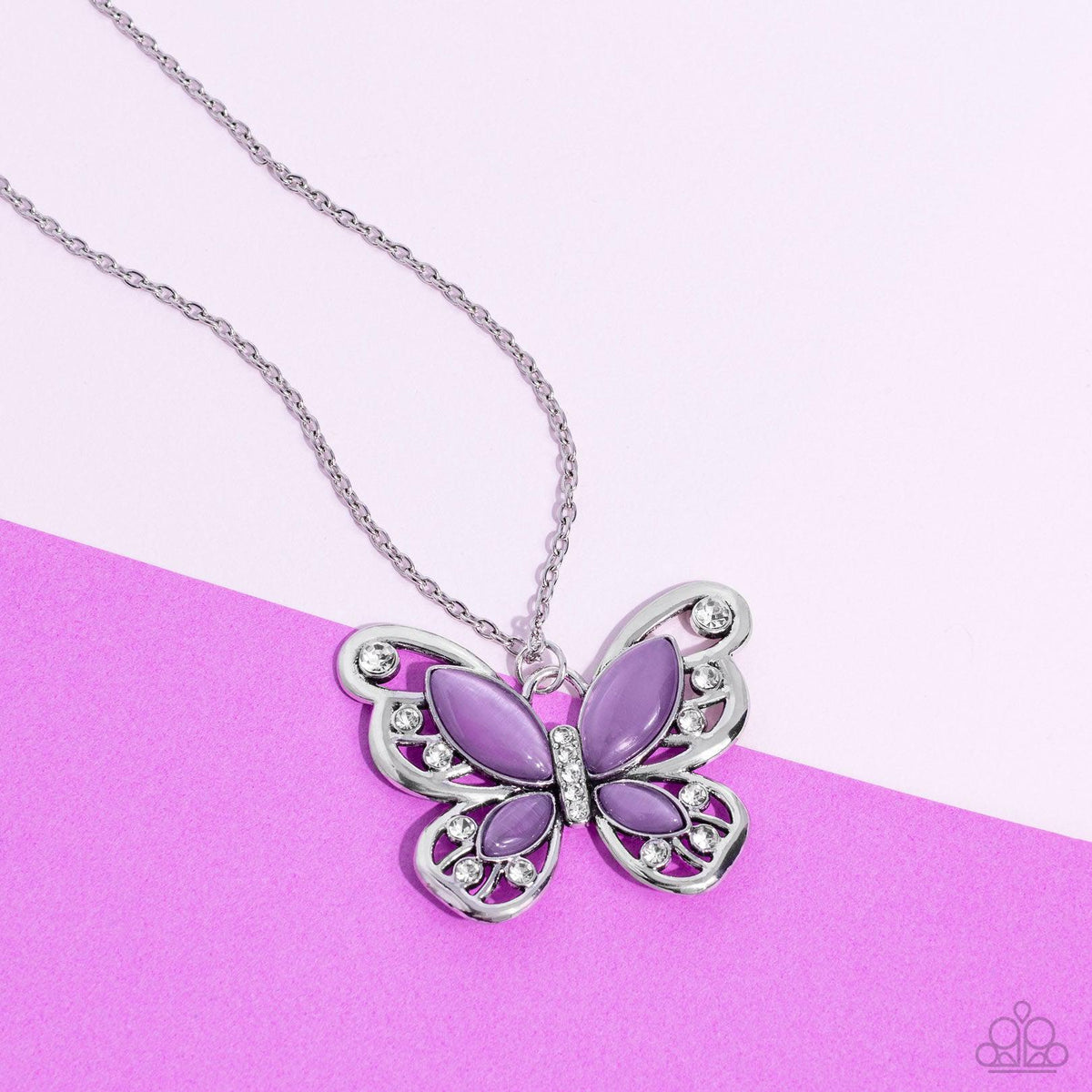Wings Of Whimsy Purple Cat's Eye Stone Butterfly Necklace - Paparazzi Accessories
