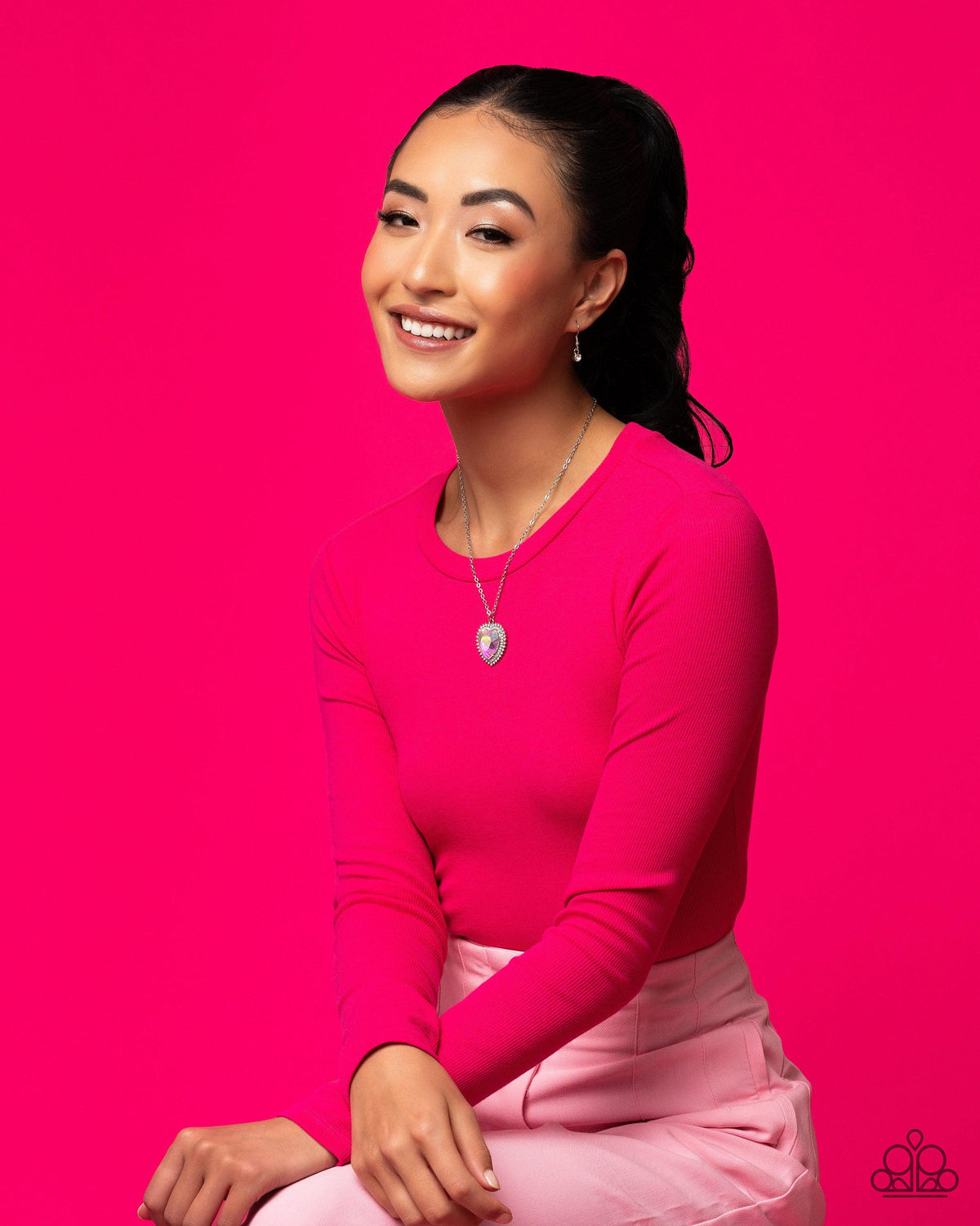 Sweethearts Stroll Pink Rhinestone Heart Necklace - Paparazzi Accessories