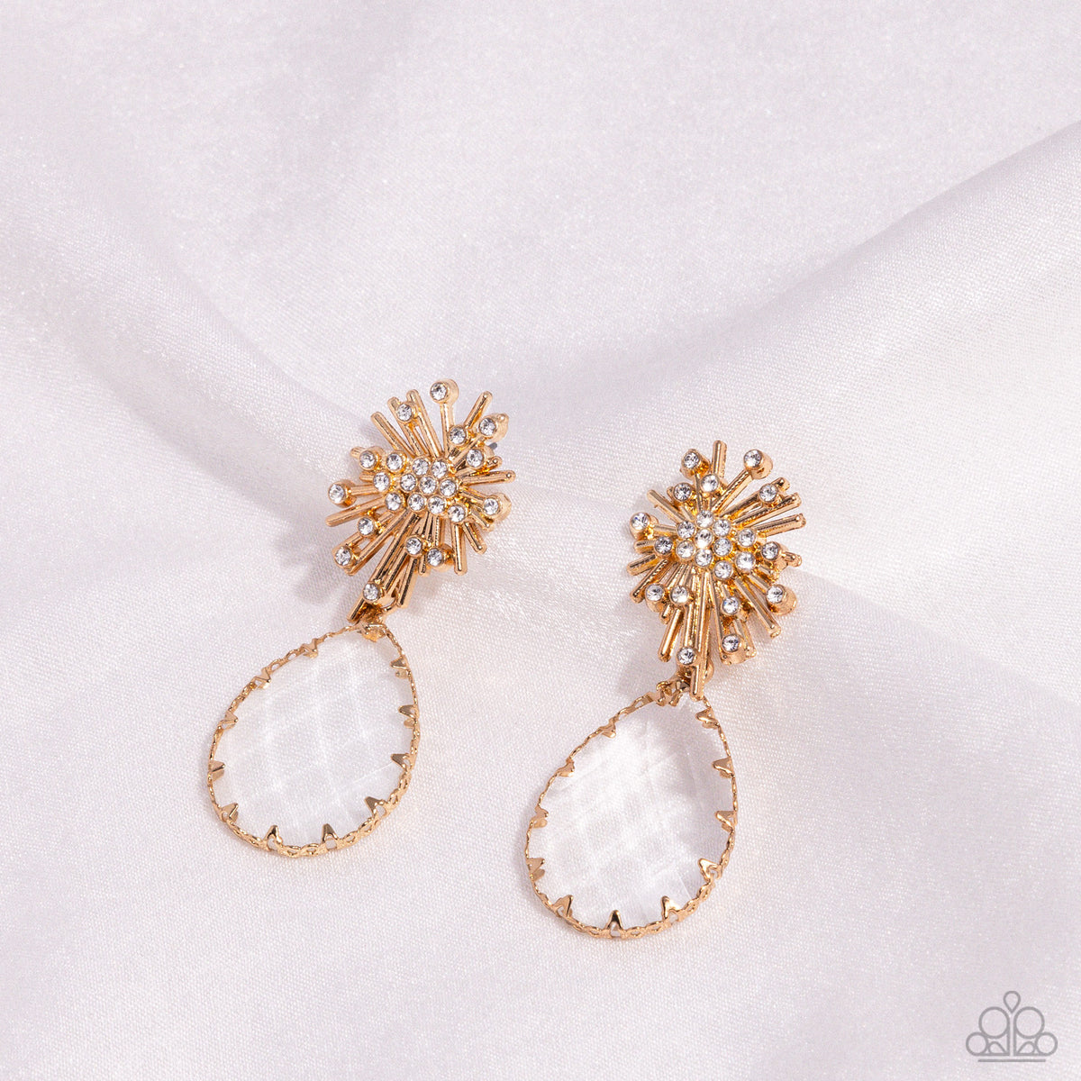 Stellar Shooting Star Gold & White Gem Earrings - Paparazzi Accessories