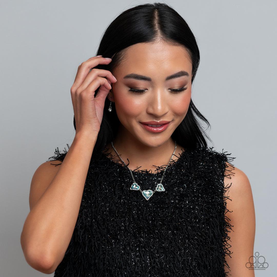 State of the HEART Blue Rhinestone Heart Necklace - Paparazzi Accessories