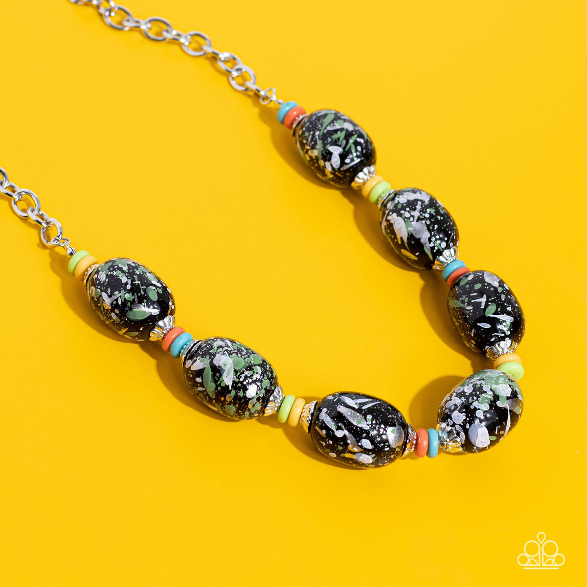 No Laughing SPLATTER Green & Black Necklace - Paparazzi Accessories