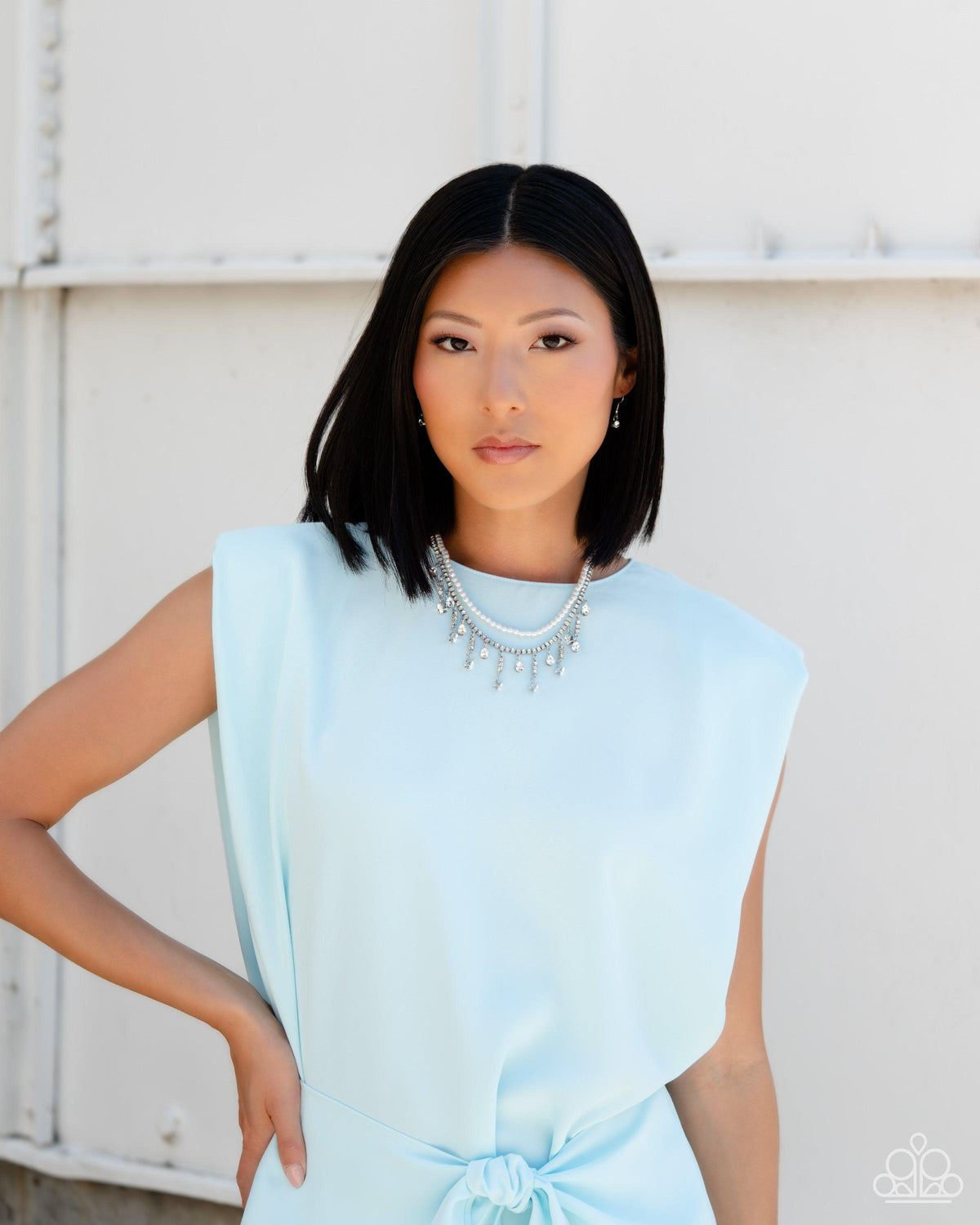 Lessons in Luxury White Rhinestone & Pearl Choker Necklace - Paparazzi Accessories