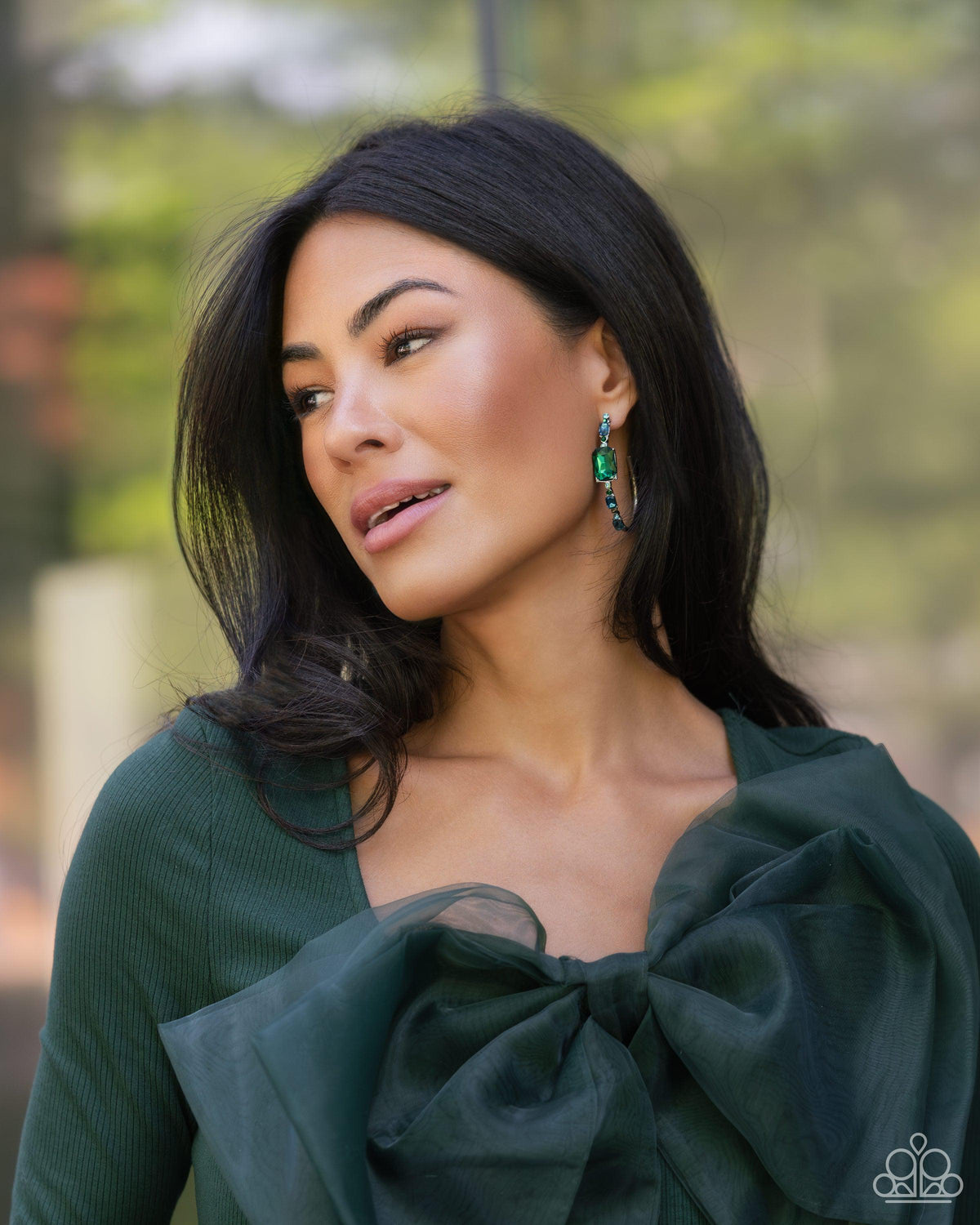 Elite Ensemble Green Rhinestone Hoop Earrings - Paparazzi Accessories