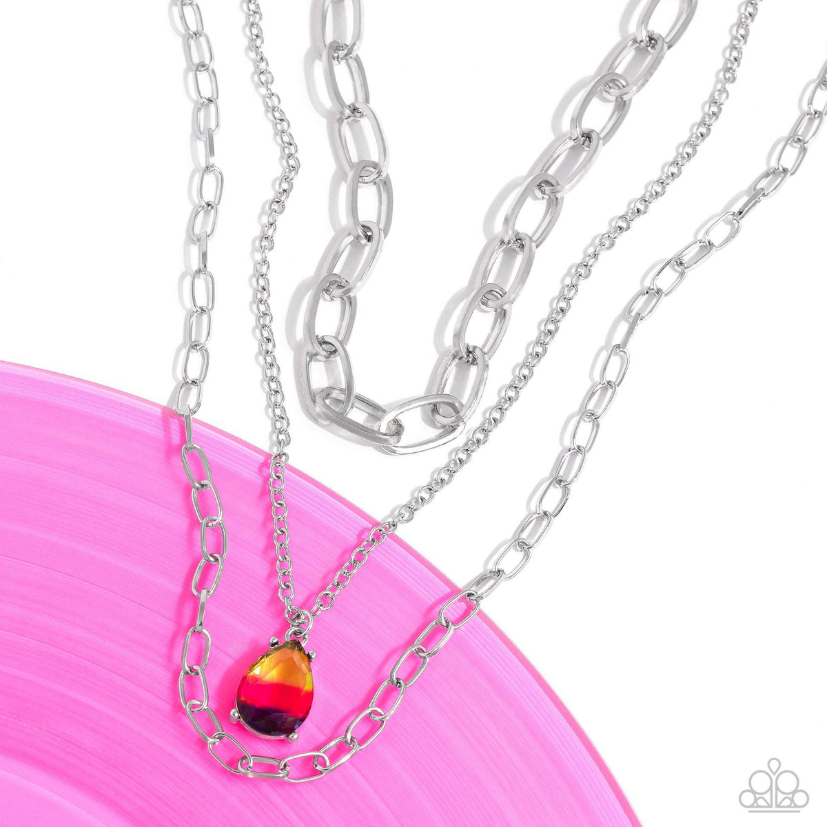 Teardrop Tiers Multi Ombre Yellow Gem and Silver Chain Necklace - Paparazzi Accessories