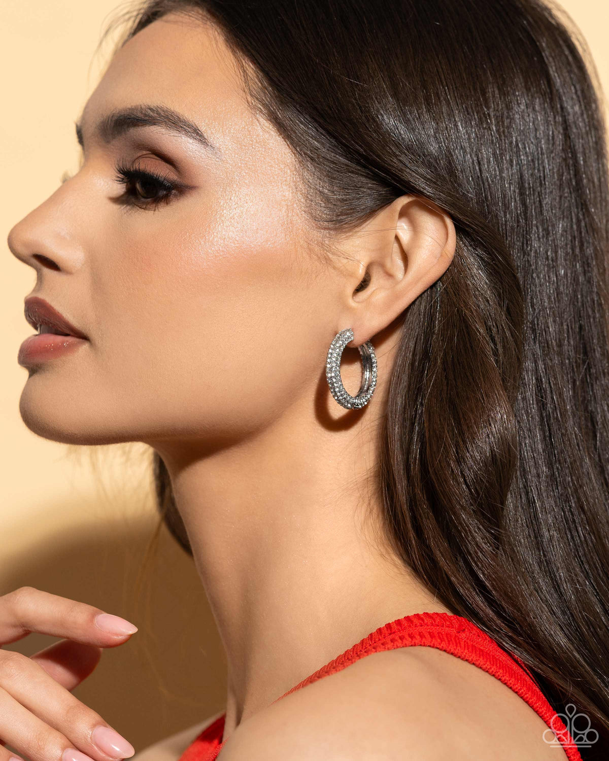 Glowing Praise White Rhinestone Hoop Earrings - Paparazzi Accessories