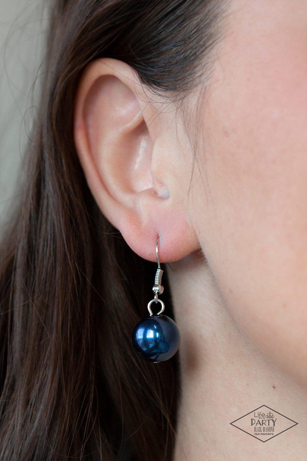 All The Trimmings Dark Blue Ribbon Necklace - Paparazzi Accessories - free matching earrings -CarasShop.com - Paparazzi Jewelry by Cara Jewels