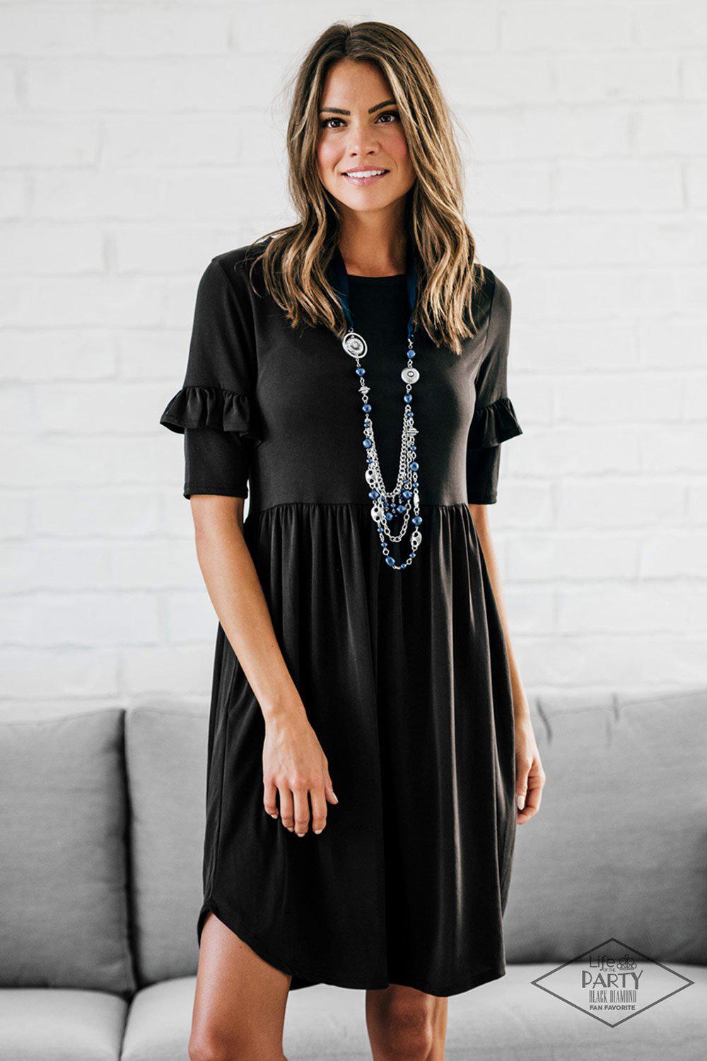 All The Trimmings Dark Blue Ribbon Necklace - Paparazzi Accessories- stylized -CarasShop.com - Paparazzi Jewelry by Cara Jewels