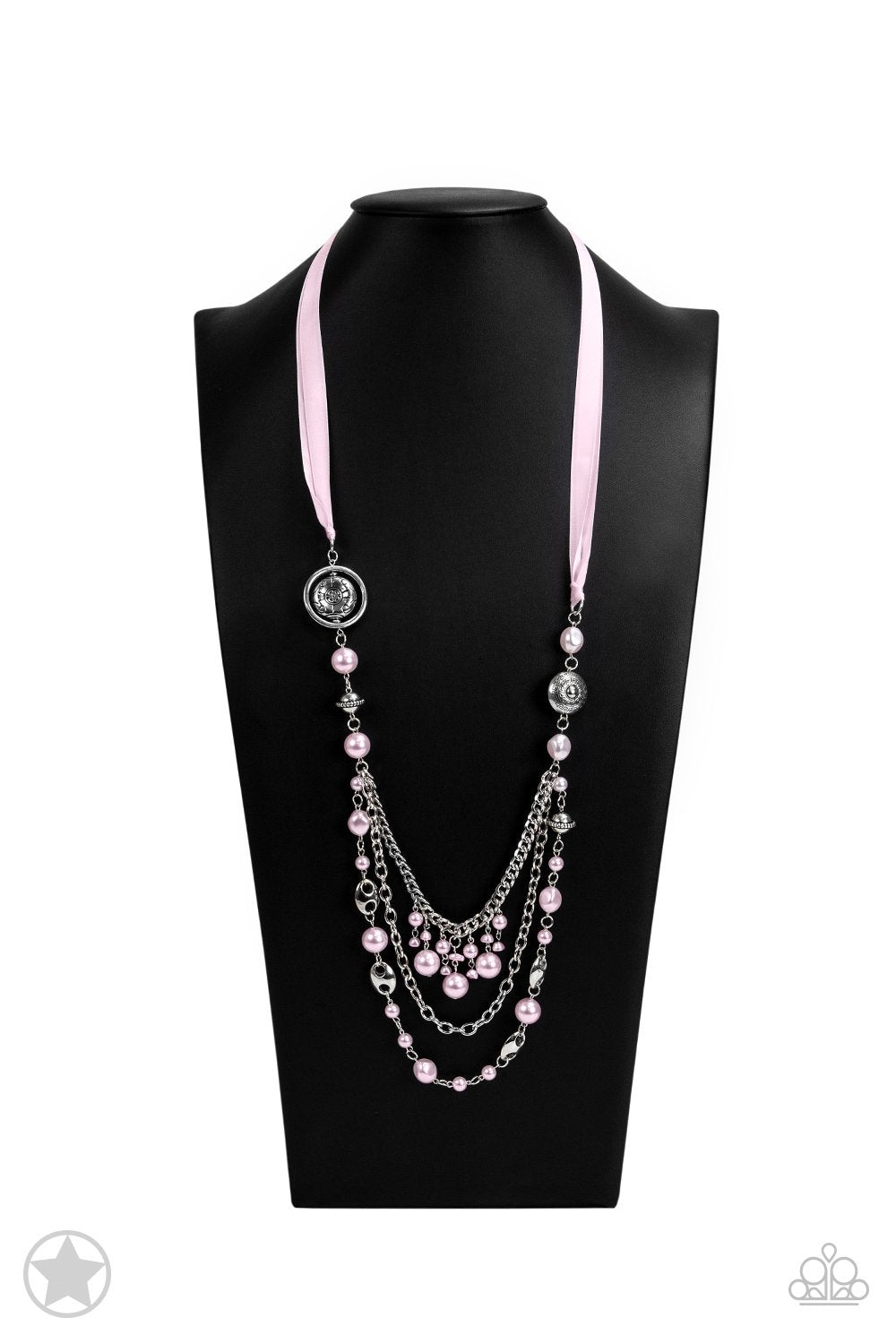 All The Trimmings Pink Ribbon Necklace - Paparazzi Accessories- on bust -CarasShop.com - Paparazzi Jewelry by Cara Jewels