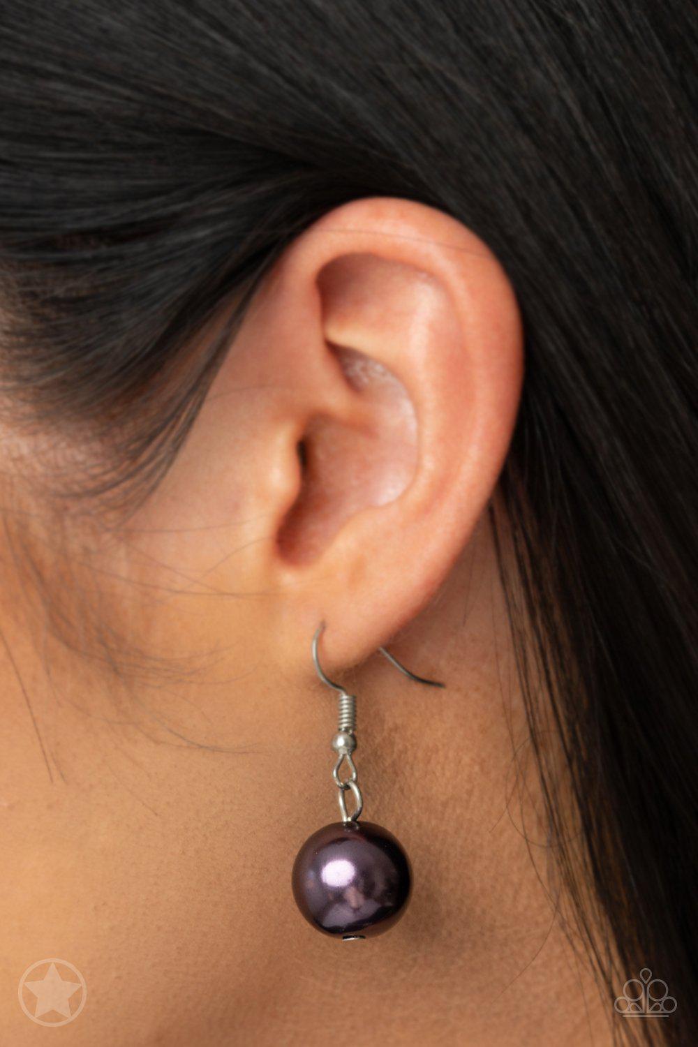 All The Trimmings Purple Ribbon Necklace - Paparazzi Accessories - free matching earrings -CarasShop.com - Paparazzi Jewelry by Cara Jewels